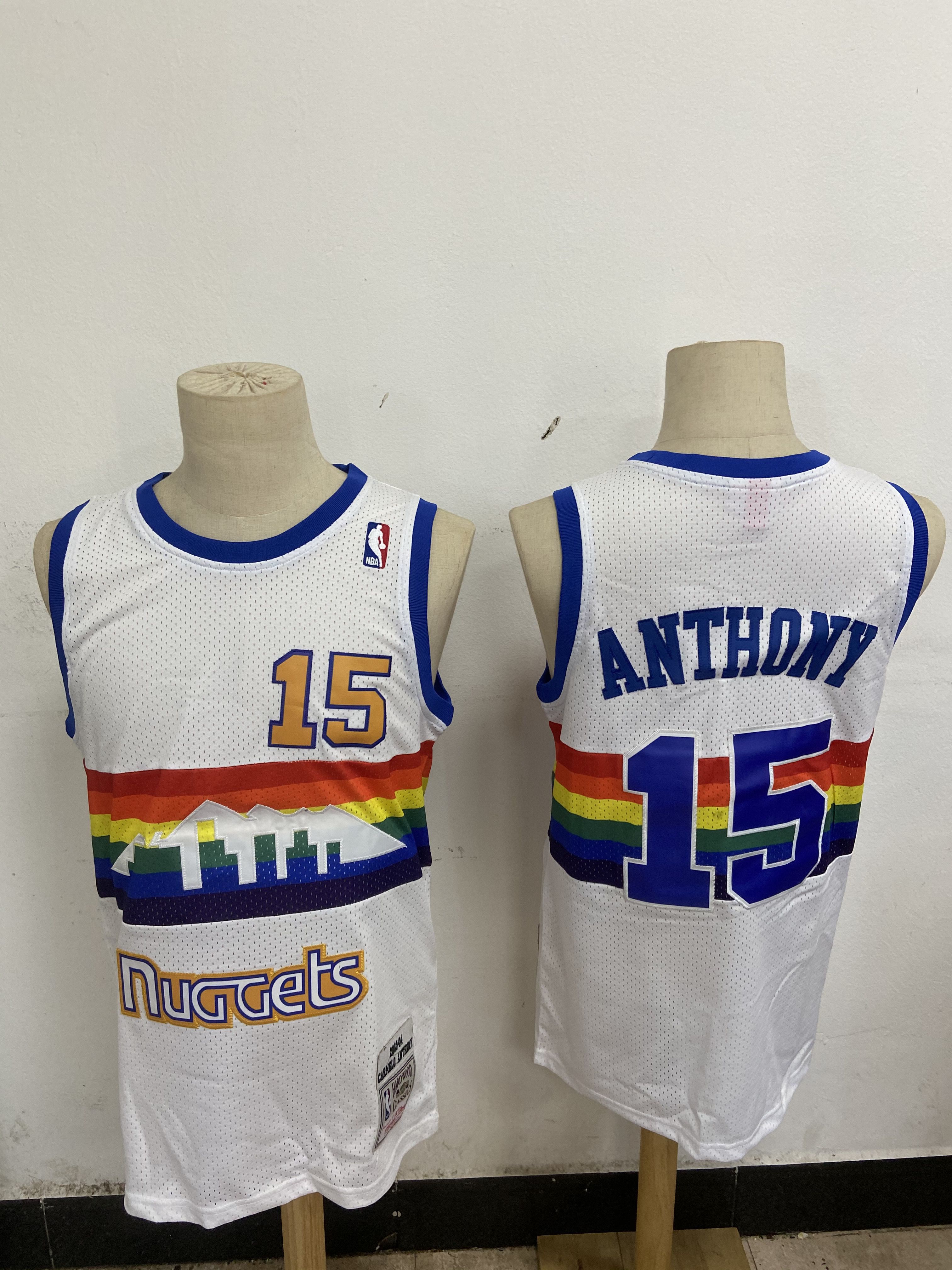 Men Denver Nuggets 15 Anthony White mesh Throwback NBA Jerseys